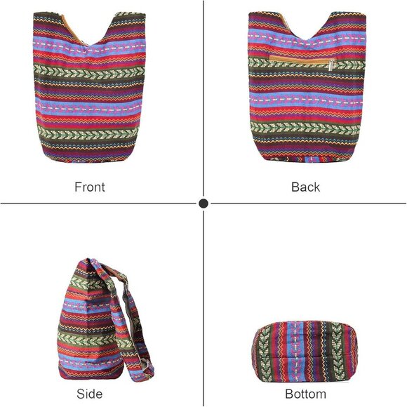 Women's Cotton Canvas Large Crossbody Hobo Bag with Zipper and Multiple Pockets - Picture 3 of 9